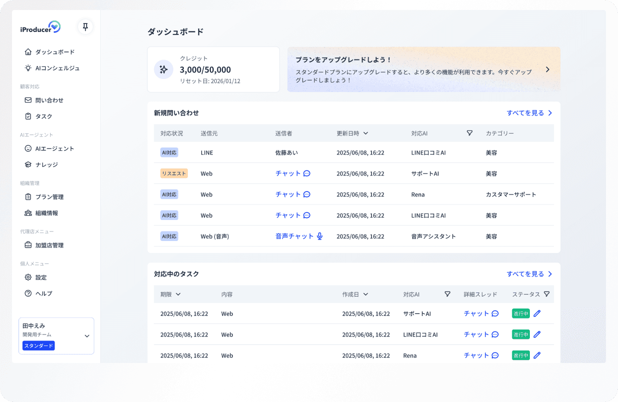 i Producer Studioのダッシュボード画面